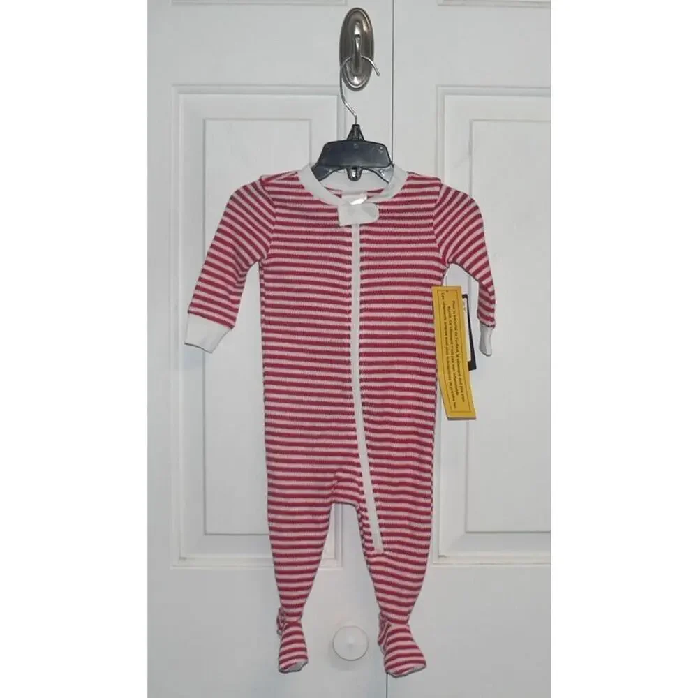 Nordstrom Baby Zipper Footie Pajamas in Red Chinoise Stripe 3-6 Months MSRP $25‎
